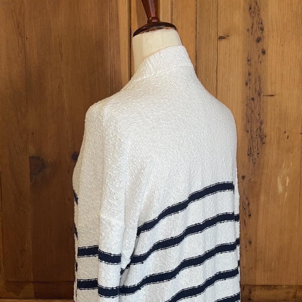 LOFT White & Blue 100% Cotton Cardigan Pockets Buttons Sz.S - Picture 5 of 11